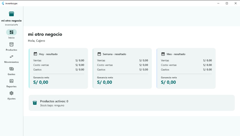 InventoryPe - panel de inicio